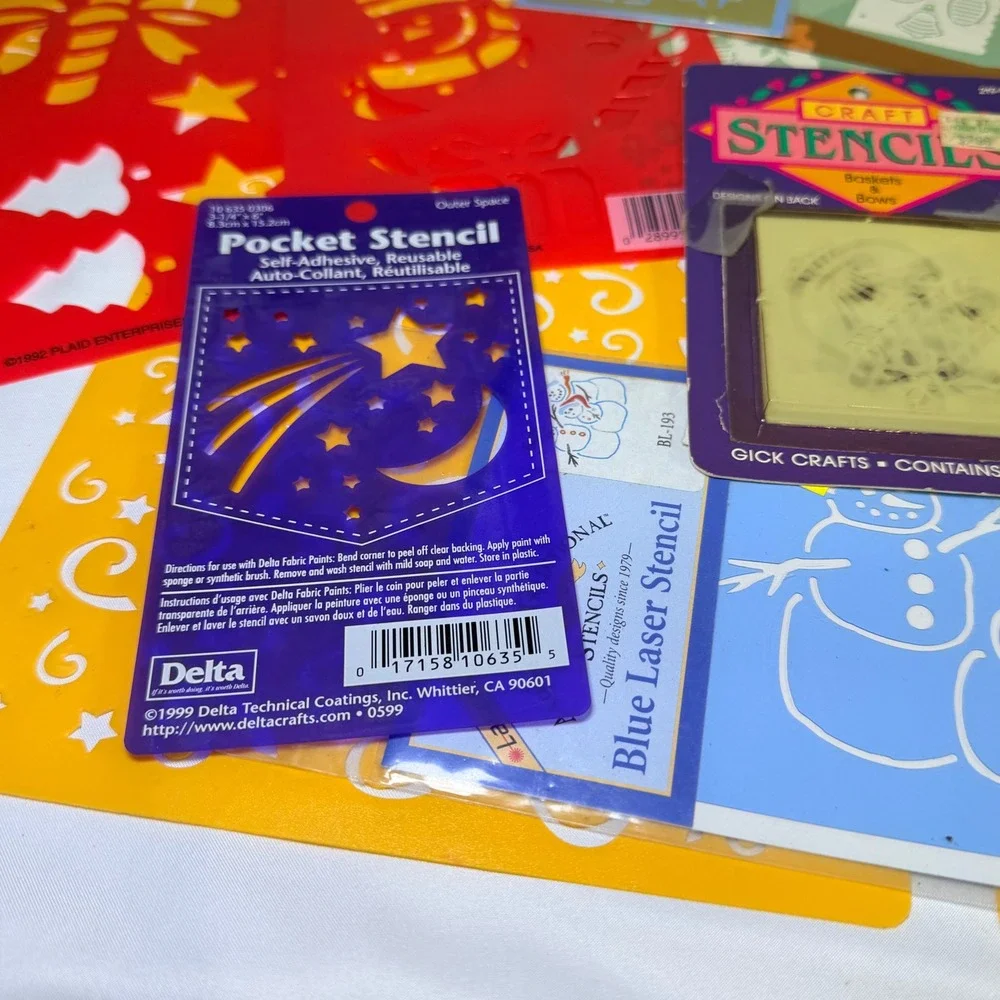 Vintage Craft Stencil Lot Plaid Delta Christmas‎ Celestial Alphabet Brass 15pc+